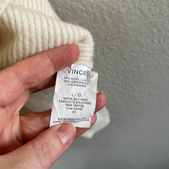 Vince Ribbed Ivory Wool Cashmere Blend Sleeveless Mock Neck Sweater Large - Picture 9 of 11